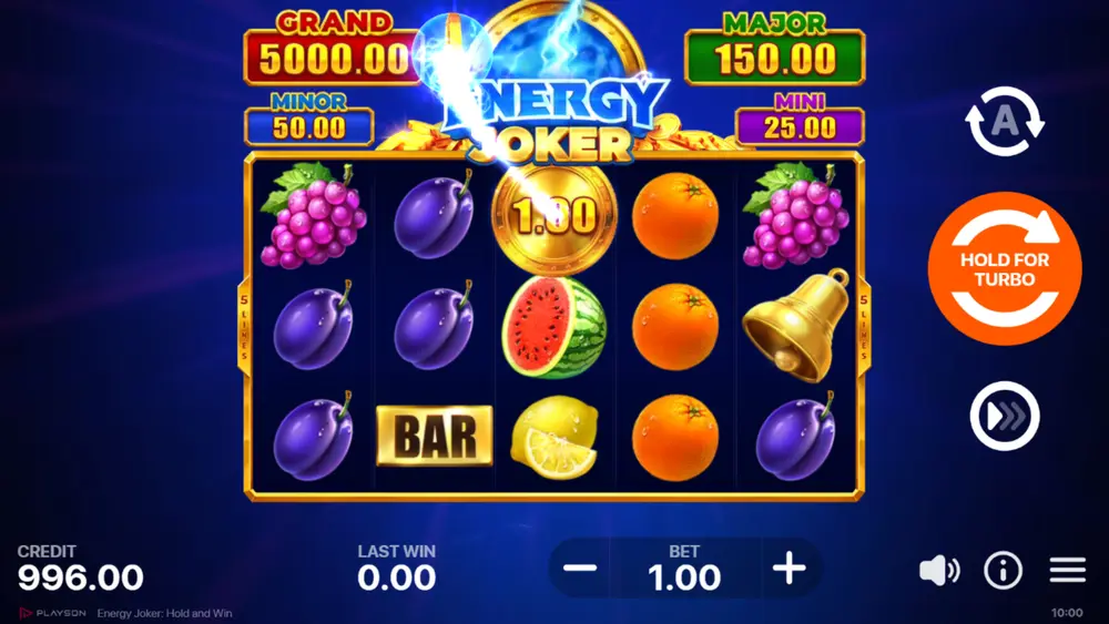 Energy Joker base game showing full symbol set across all 5 paylines