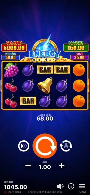 Energy Joker Hold and Win bonus game with sticky coins and respins counter